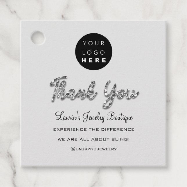 Vielen Dank Name Logo QR Code Silver Gray Geschenkanhänger (Vorderseite)