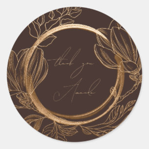 Vielen Dank Name Magnolia Floral Garden Gold Brown Runder Aufkleber