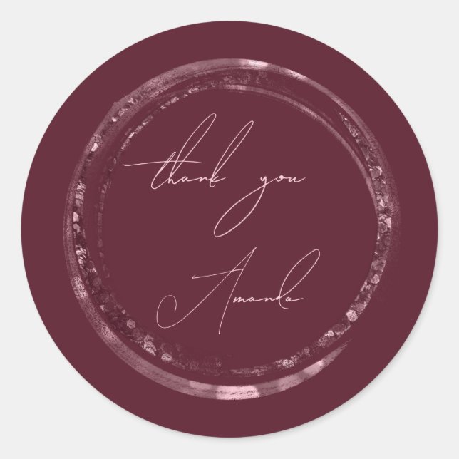 Vielen Dank Name Siegel Rose Burgundy Glitzer Runder Aufkleber (Vorderseite)