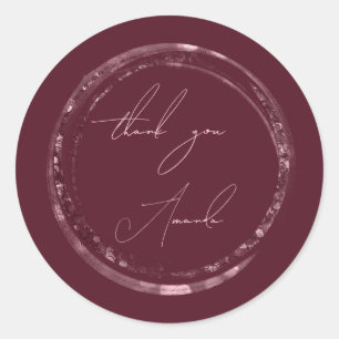 Vielen Dank Name Siegel Rose Burgundy Glitzer Runder Aufkleber