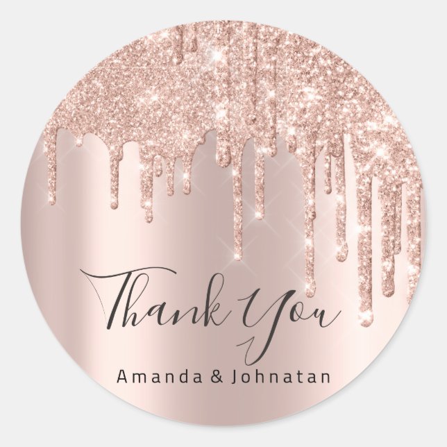 Vielen Dank Name Wedding Rose Glitzer Spark Lux Runder Aufkleber (Vorderseite)