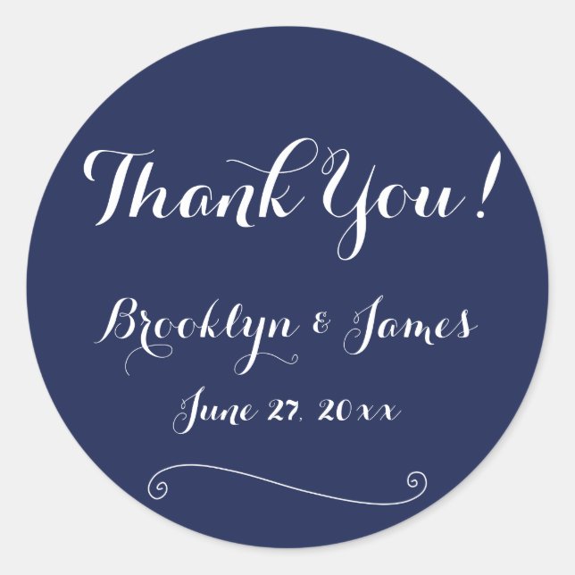 Vielen Dank Navy Blue Elegant Wedding Stickers (Vorderseite)