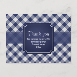 Vielen Dank Navy Blue Gingham Pattern Geometric Postkarte