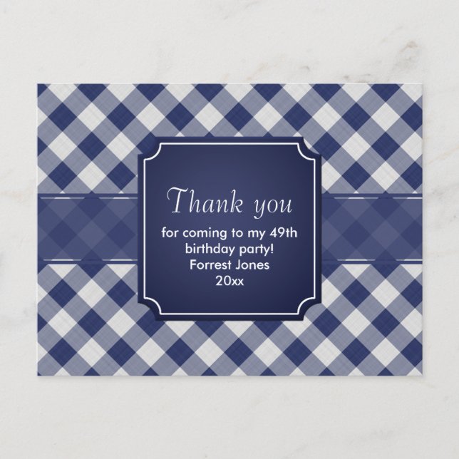 Vielen Dank Navy Blue Gingham Pattern Geometric Postkarte (Vorderseite)