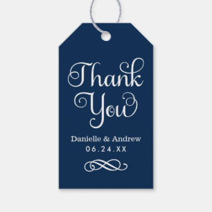 Vielen Dank Navy Blue Modern Script Hochzeit Geschenkanhänger