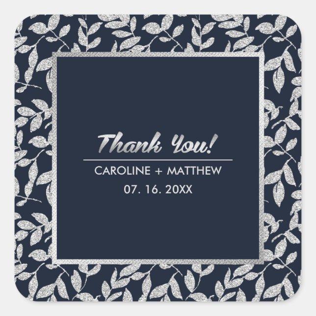 Vielen Dank Navy Blue | Silver Wedding Jubiläum Quadratischer Aufkleber (Vorderseite)