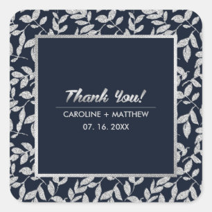 Vielen Dank Navy Blue   Silver Wedding Jubiläum Quadratischer Aufkleber