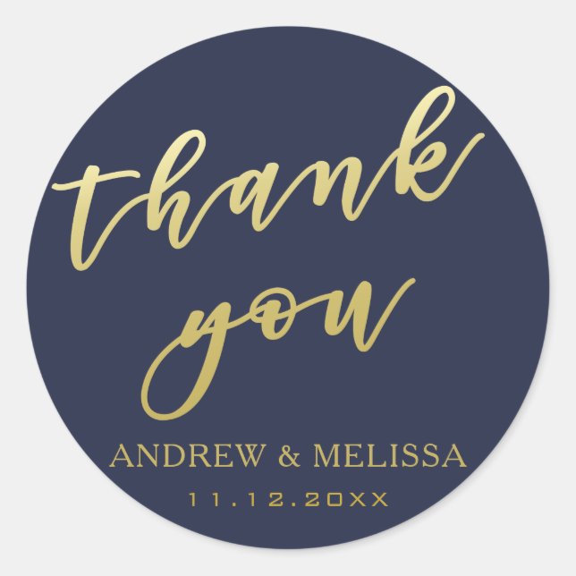 Vielen Dank | Navy & Gold Script Wedding Sticker (Vorderseite)