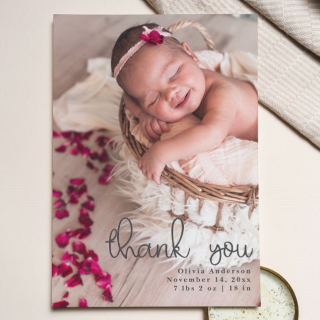 Vielen Dank, neugeborene Fotos Script Calligrafy Ankündigung (Thank You Newborn Photos Script Calligraphy Announcement)