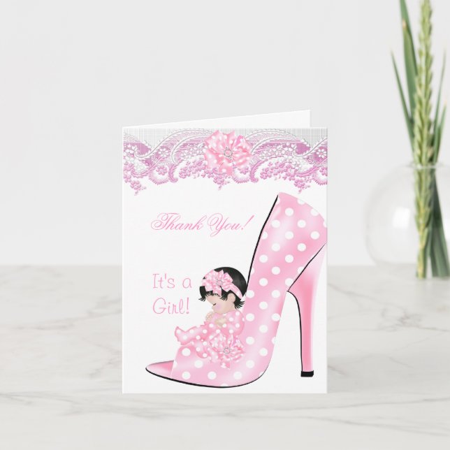 Vielen Dank Niedlich Baby in High Heel Shower Baby Dankeskarte (Vorderseite)