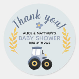 Vielen Dank Niedlich Blue Farm Traktor Baby Dusche Runder Aufkleber