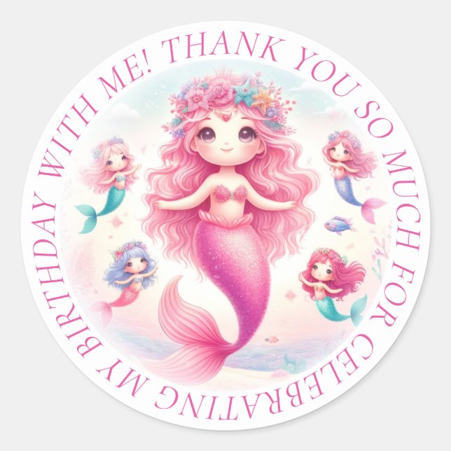 Vielen Dank Niedlich Hübsch Pink Mermaid Runder Aufkleber (Vorderseite)
