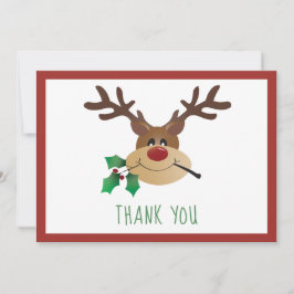 Vielen Dank Niedlich Reindeer Mistletoe Red Green Dankeskarte
