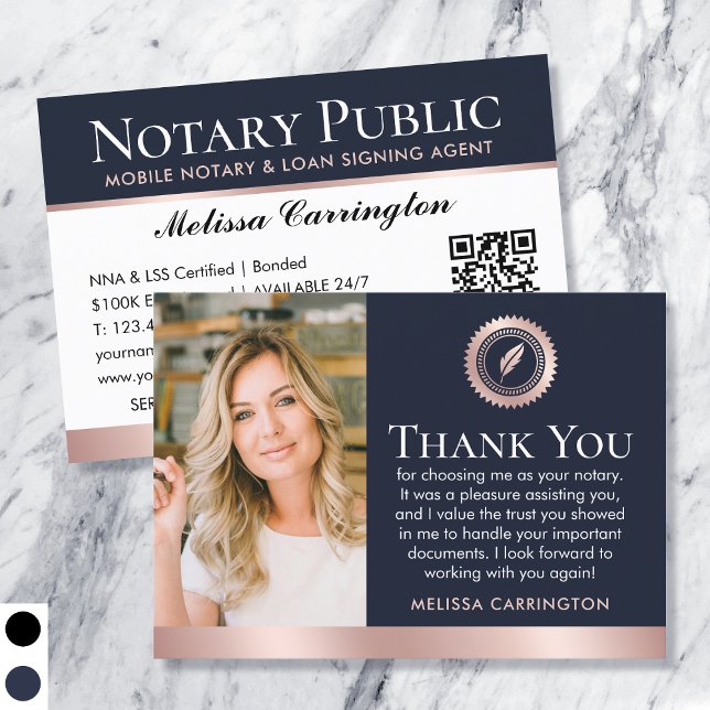 Vielen Dank Notary Public Foto Rose Gold Navy Blue Visitenkarte (Von Creator hochgeladen)