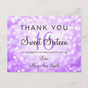 Vielen Dank Note Sweet 16 Lila Glitzer Lights Postkarte