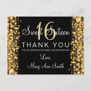 Vielen Dank Note Sweet 16 Party Glitzern Gold Postkarte