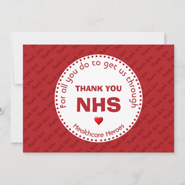 Vielen Dank Nurses NHS Healthcare Heroes RED Dankeskarte (Vorderseite)