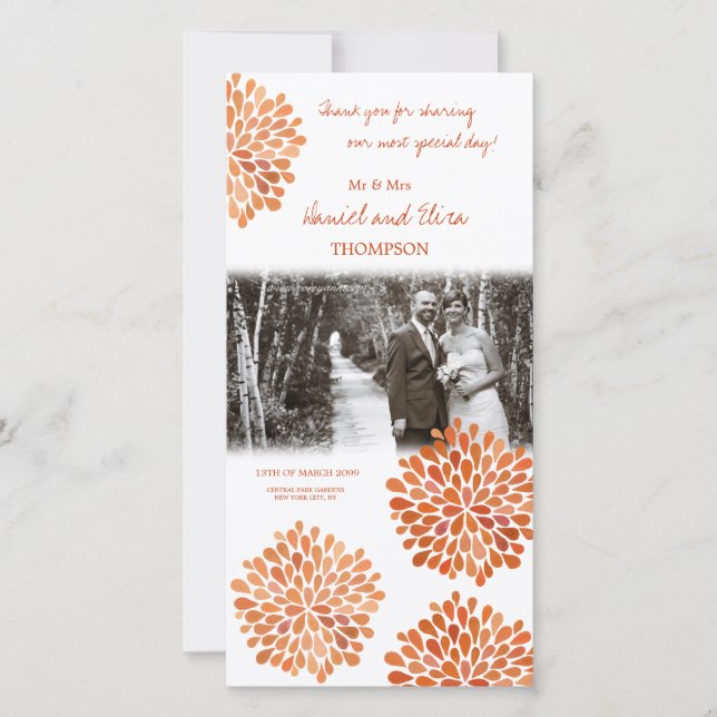 Vielen Dank Orange Herbst Blooms Wedding Foto Dankeskarte (Vorderseite)