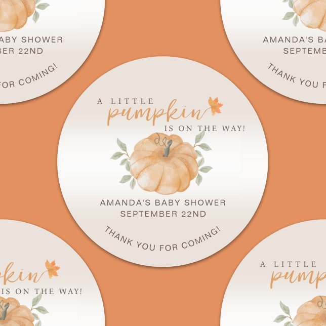 Vielen Dank Orange Little Pumpkin Fall Baby Dusche Runder Aufkleber (Von Creator hochgeladen)