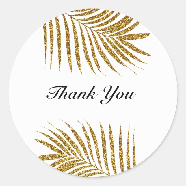 Vielen Dank Palm Tree Gold Leaf Wedding Glittery Runder Aufkleber (Vorderseite)
