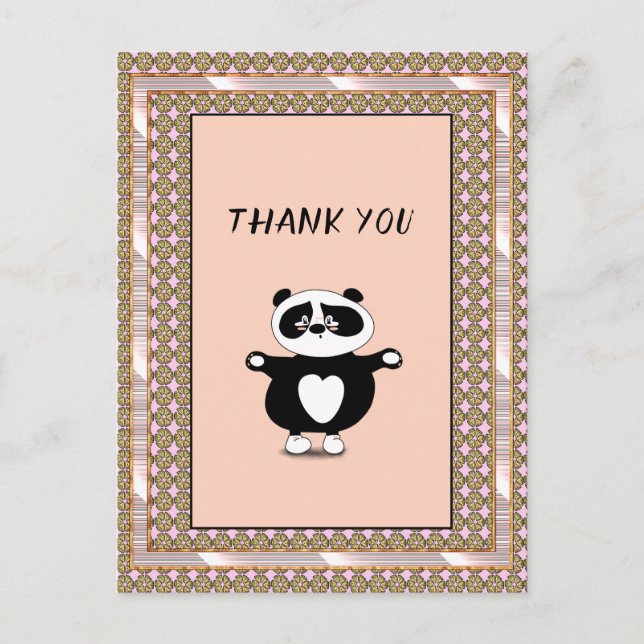 Vielen Dank Panda Bear Rose Gold Frame Floral Postkarte (Vorderseite)