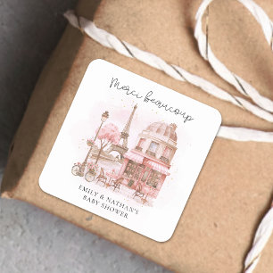 Vielen Dank Paris Café Baby Shower Danke Quadratischer Aufkleber