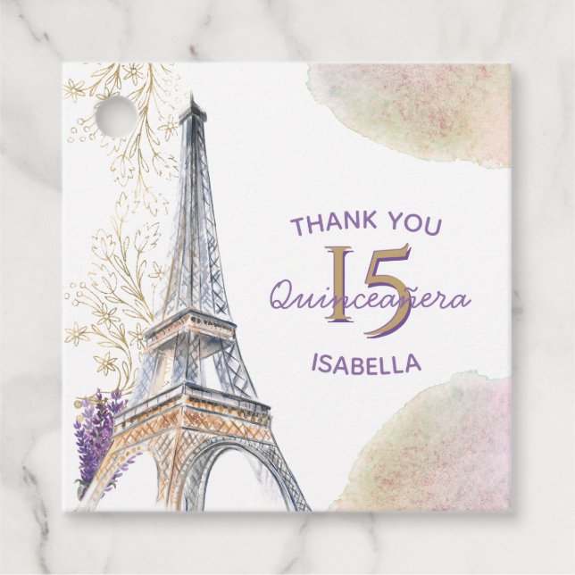 Vielen Dank, Paris Eiffel Tower 15 Quinceanera Geschenkanhänger (Vorderseite)