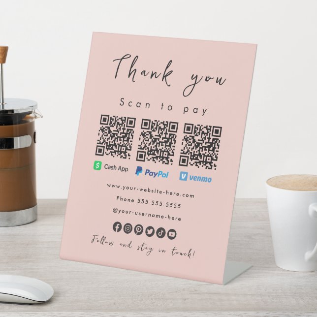 Vielen Dank Paypal Cash App Venmo Blush Pink Sockelschild (In SItu)