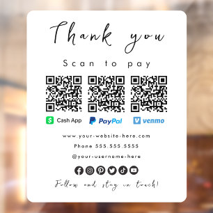 Vielen Dank Paypal Venmo Cash App Qr Code Weiß Fensteraufkleber