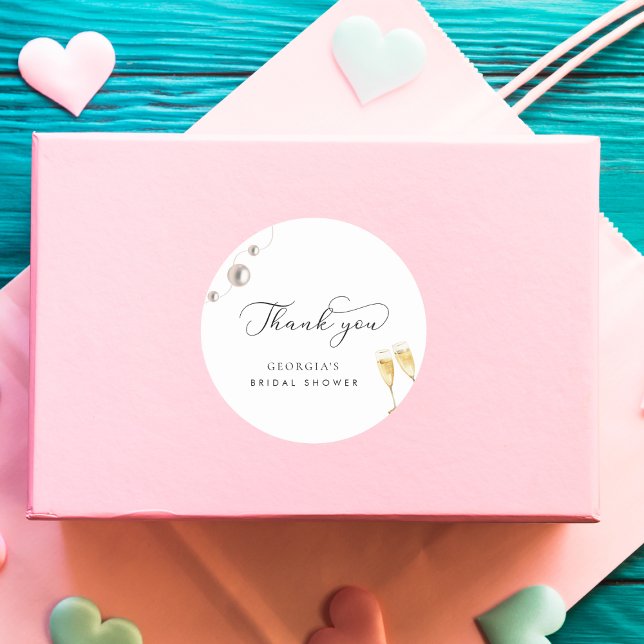 Vielen Dank Pearls und Prosecco Brautparty Runder Aufkleber (Von Creator hochgeladen)