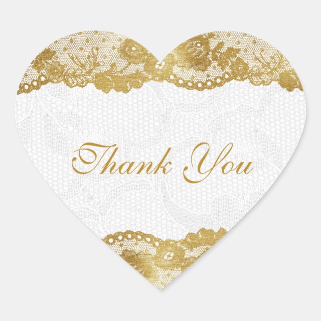 Vielen Dank, Personalisiert Golden White Lace Stic Herz-Aufkleber (Vorderseite)