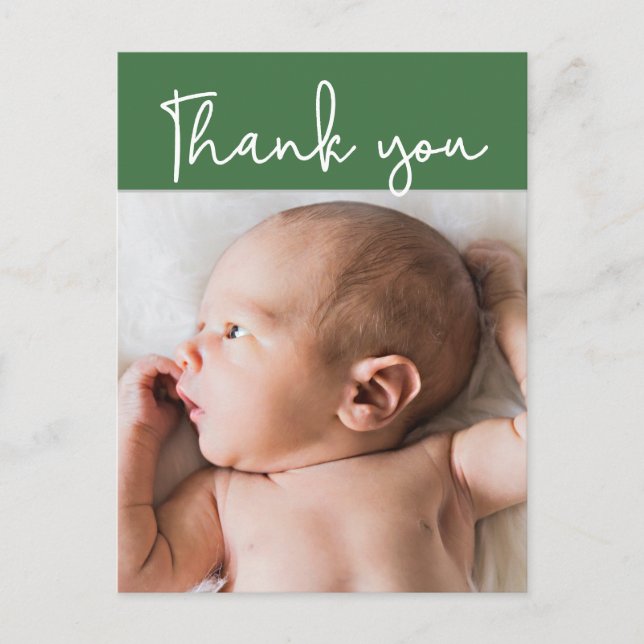 Vielen Dank Personalisiert Green Modern Baby Boy Ankündigungspostkarte (Vorderseite)