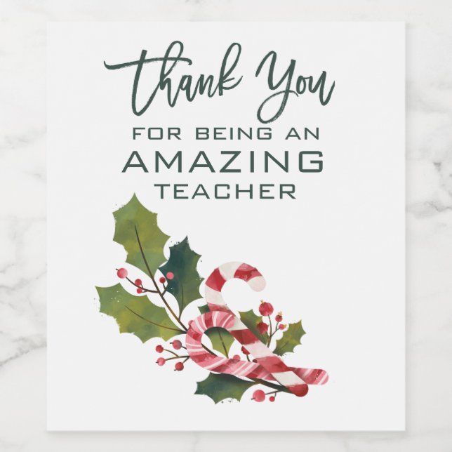 Vielen Dank, Phantastisch Lehrer für Weihnachten Weinetikett (Einzelnes Label)