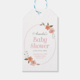 Vielen Dank Pink Baby Dusche mit zarter Blüte Geschenkanhänger