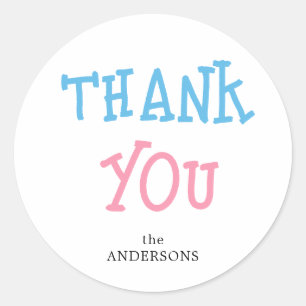 Vielen Dank Pink Blue Gender Reveal Party Runder Aufkleber