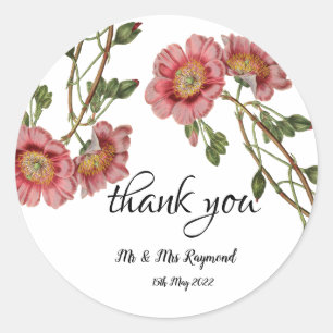 Vielen Dank Pink Floral Classic Round Aufkleber