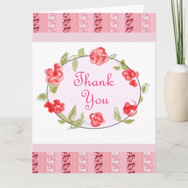 Vielen Dank, Pink Floral Decorative Art Dankeskarte (Vorderseite)