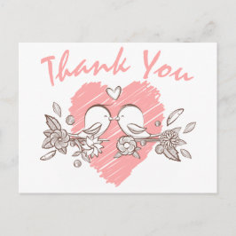 Vielen Dank Pink Heart Lovebirds Wedding Postcard Postkarte