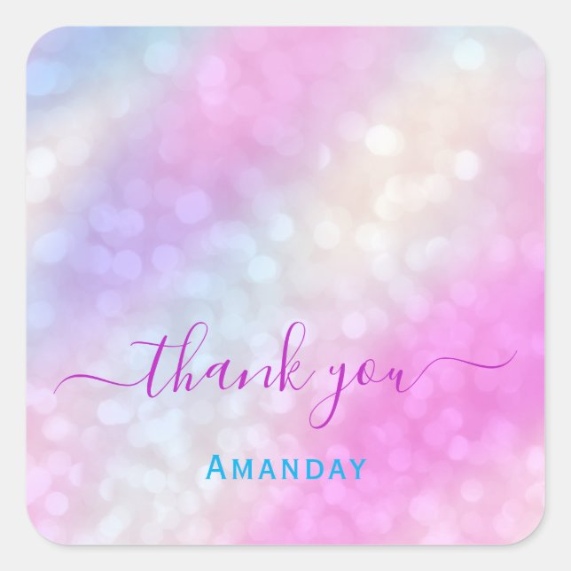 Vielen Dank Pink Holographic Makeup Swweet 16. Quadratischer Aufkleber (Vorderseite)