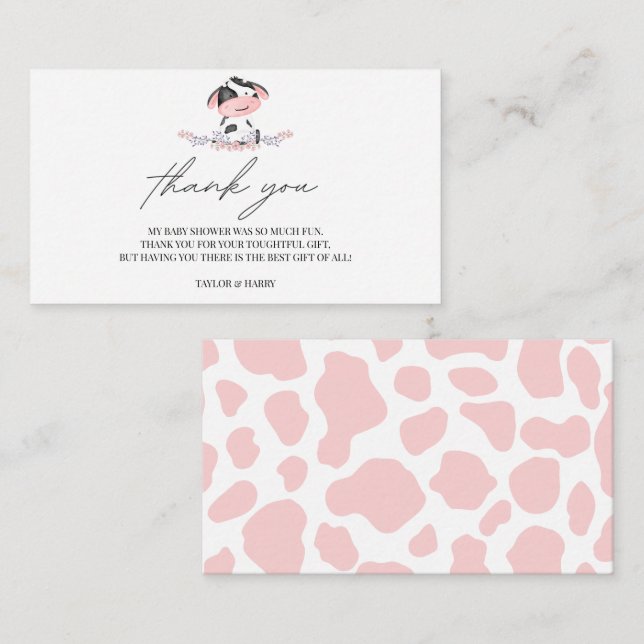 Vielen Dank Pink Kuh Rustic Country Girl Baby Dusc Begleitkarte (Vorne/Hinten)