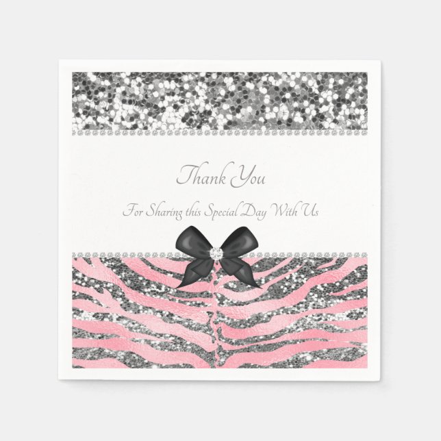 Vielen Dank, Pink Rose und Silver Design Serviette (Vorderseite)