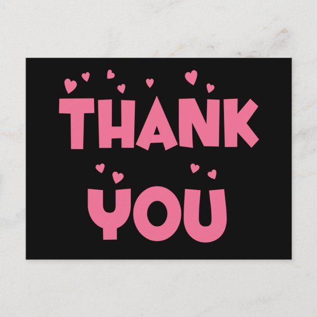 Vielen Dank Pink und Black Heart Postcard Postkarte (Vorderseite)