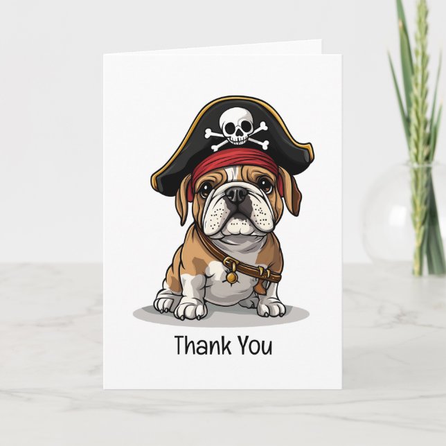 Vielen Dank, Pirate English Bulldog Skull Dankeskarte (Vorderseite)
