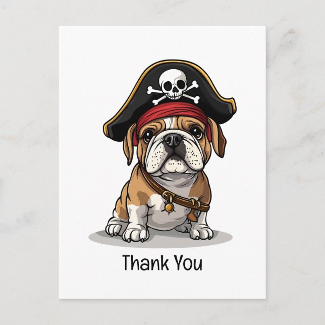 Vielen Dank, Pirate English Bulldog Skull Postkarte (Vorderseite)