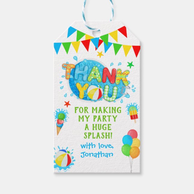 Vielen Dank Pool Sommer Geburtstagsparty Geschenkanhänger (Vorderseite)