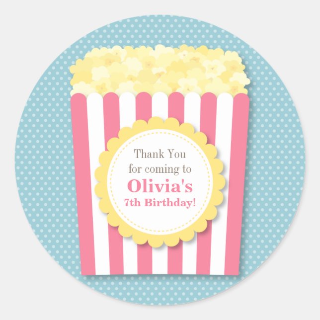Vielen Dank Popcorn Kindergeburtstag Party Sticker (Vorderseite)