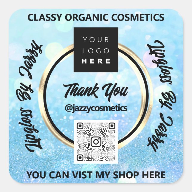 Vielen Dank, QR-Code Logo Blue Spark Glitzer Quadratischer Aufkleber (Vorderseite)