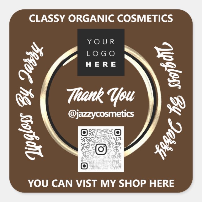 Vielen Dank, QR Code Logo Gold Brown Quadratischer Aufkleber (Vorderseite)