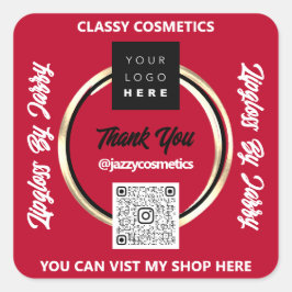 Vielen Dank QR Code Logo Golden Circle FrameRed Quadratischer Aufkleber