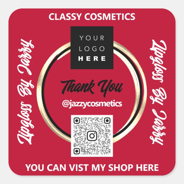 Vielen Dank QR Code Logo Golden Circle FrameRed Quadratischer Aufkleber (Vorderseite)